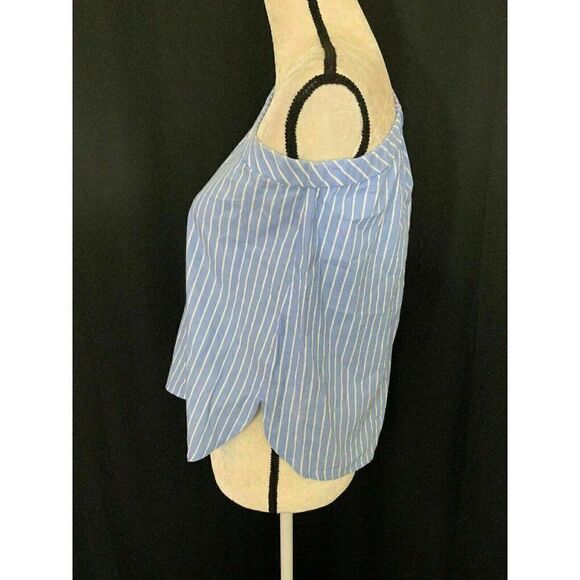 Renamed Blue White Striped Long Sleeve Cold Shoulder Top Cotton Small - Picture 3 of 7